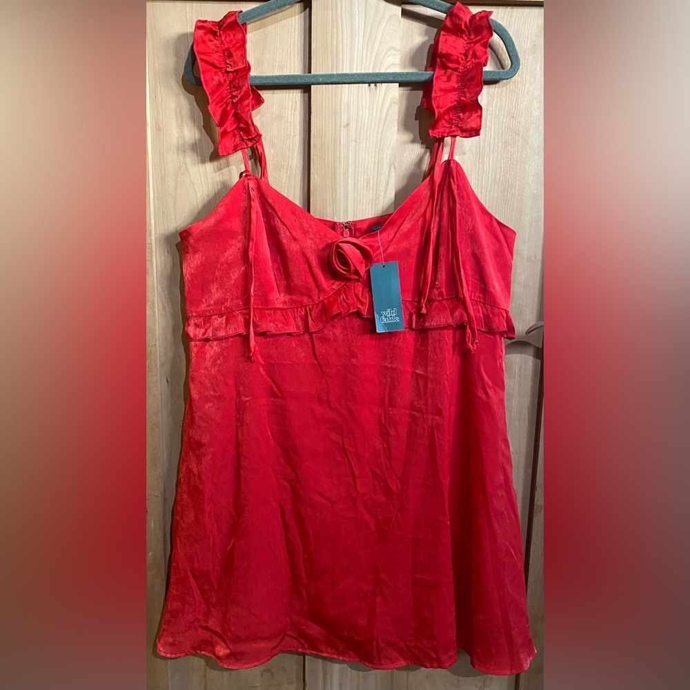 Red Ruffled Tie Front Camisole Pajama